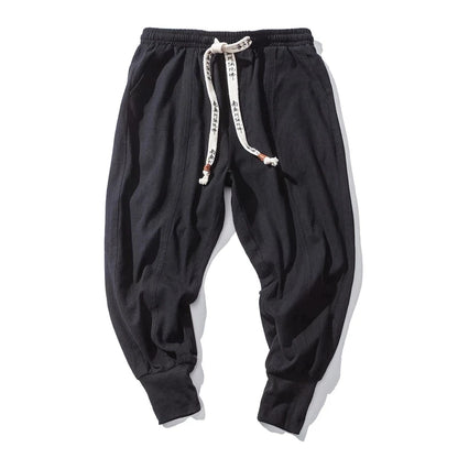 Men’s Cotton Linen Harem Pants – Solid Color Baggy Drop-Crotch Joggers with Elastic Waist Casual Streetwear Trousers