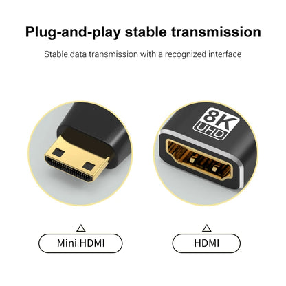 HDMI-Compatible Adapter – Mini/Micro HDMI to HDMI, 8K 60Hz, 4K 120Hz/144Hz Male to Female Converter for HDTV, Laptop, PS5