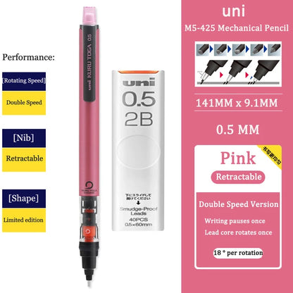 UNI KURU TOGA M5-452 Mechanical Pencil 0.5mm – Rotating Lead Automatic Pencil for Continuous Writing & Sketching