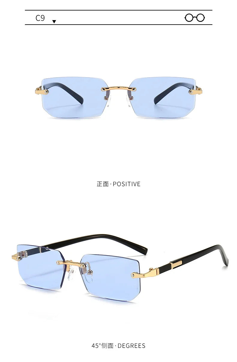 Rimless Rectangle Sunglasses — Fashion Small Square Shades for Men & Women, Summer Travel Eyewear
