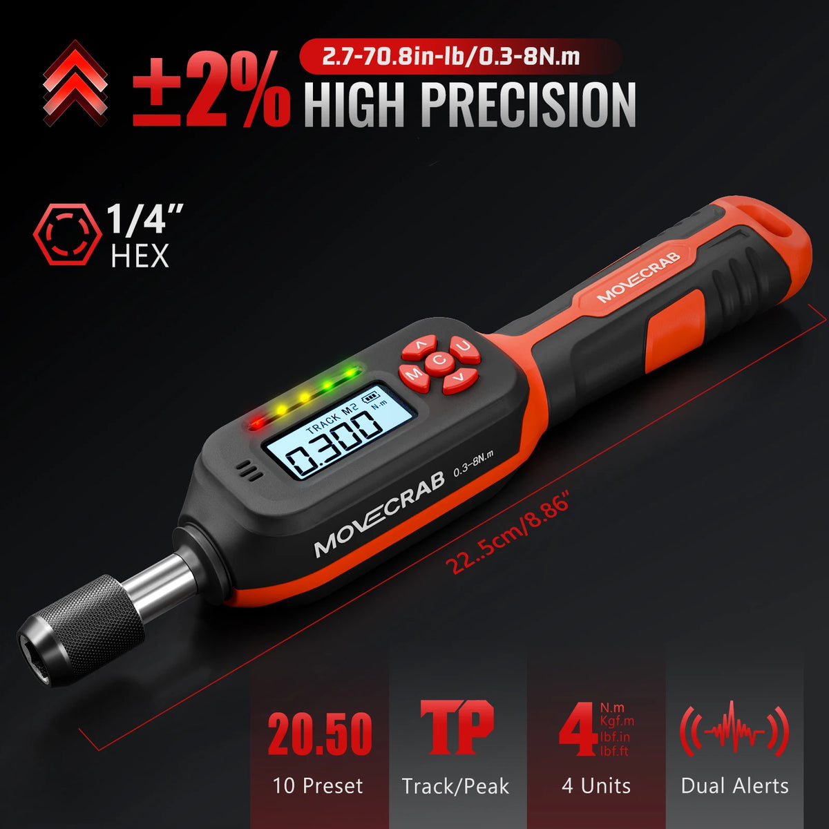 MOVECRAB Digital Torque Screwdriver - Buzzer, LED & Vibration Alert for Bike Repair, Maintenance & DIY Tools