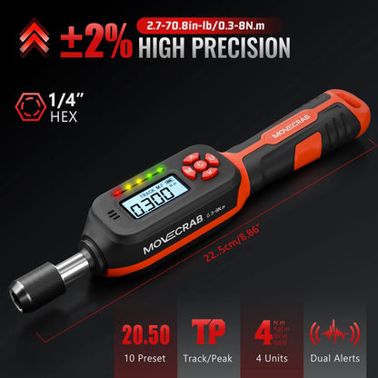 MOVECRAB Digital Torque Screwdriver - Buzzer, LED & Vibration Alert for Bike Repair, Maintenance & DIY Tools