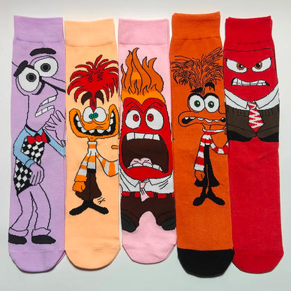 Cartoon Anime Crew Socks - 5 Pairs Unisex Hip Hop Street Style Novelty Casual Socks for Men and Women