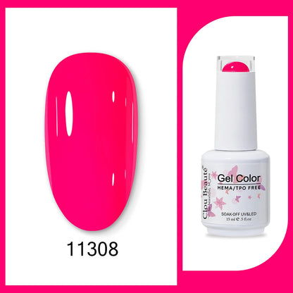Clou Beaute 15ml Gel Nail Polish Set – Red Black White Green Neon UV Soak-Off Semi-Permanent Nail Varnish Base & Velvet Top Coat