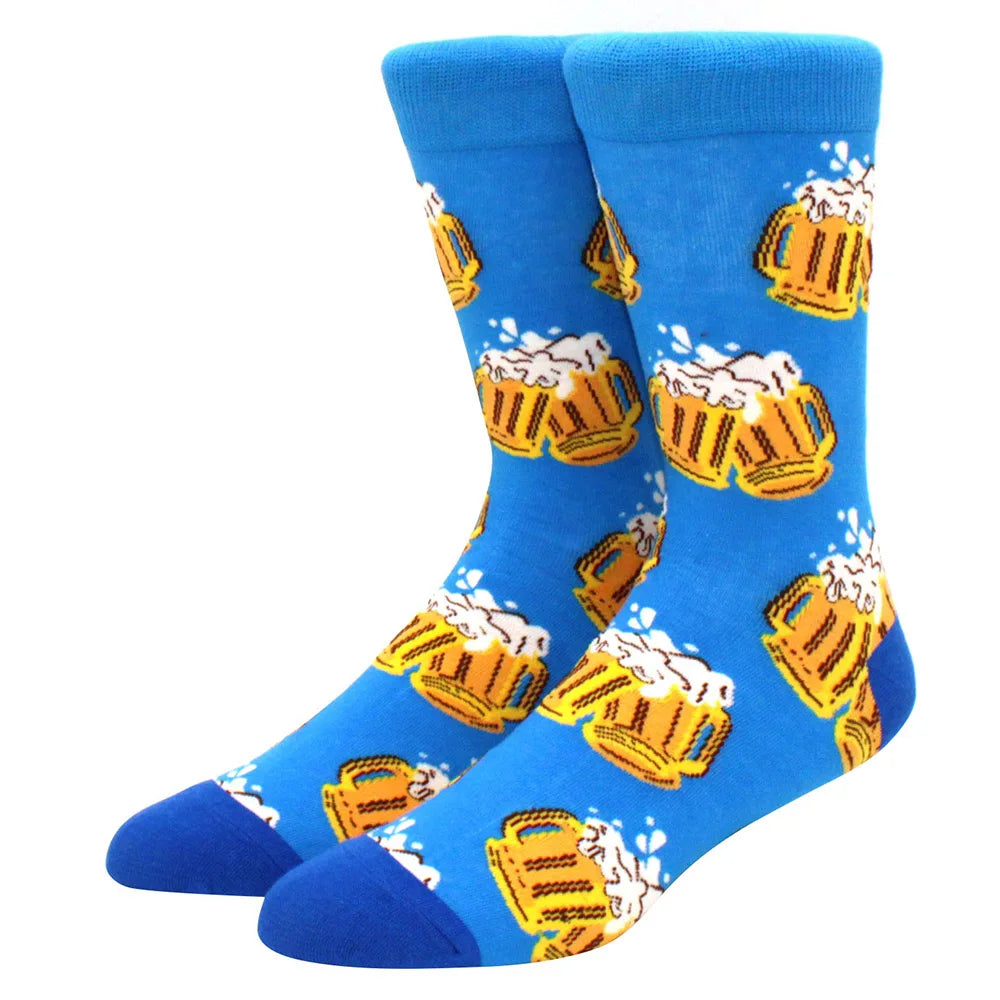 Men’s & Women’s Funny Beer Rainbow Socks – Skateboard Striped Pig Hip Hop Colorful Mid-Rise Casual Crew Cotton Socks, Unisex Fashion Novelty Socks