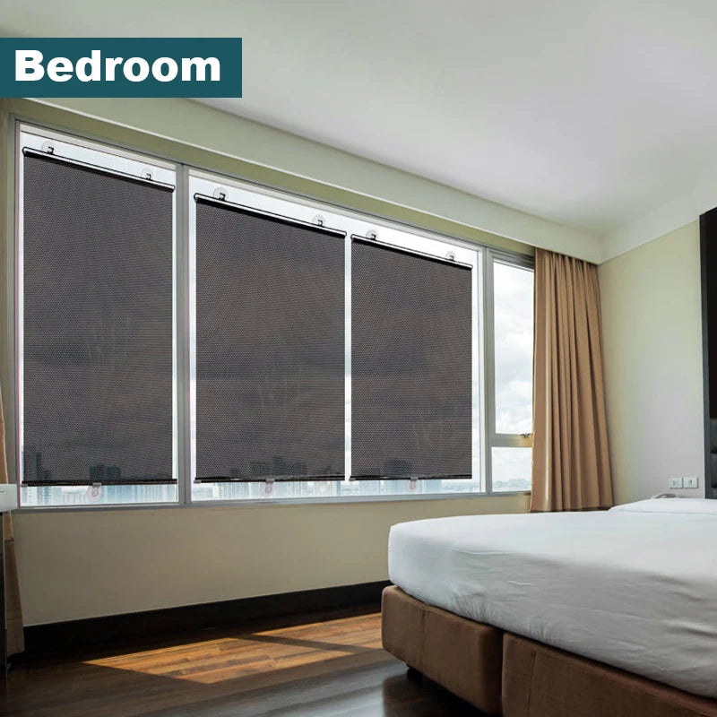 Universal Roller Blinds: Suction Cup Sunshade Blackout Curtain for Car, Bedroom, Kitchen, Office Window - Nail-Free Sun-Shading Curtains
