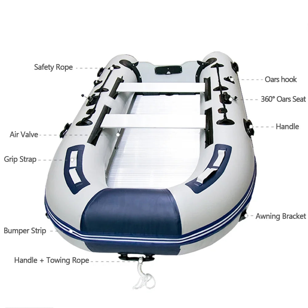 5-6 Person Inflatable Assault Boat – 3.8m PVC Fishing Rowing Boat with Aluminum Floor & Speed Raft Accessories