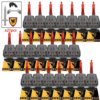 21PCS MOC Medieval Knights & Roman Legion Soldiers Building Blocks Set Warrior Figures with Weapons Helmet Bricks Toy Collection