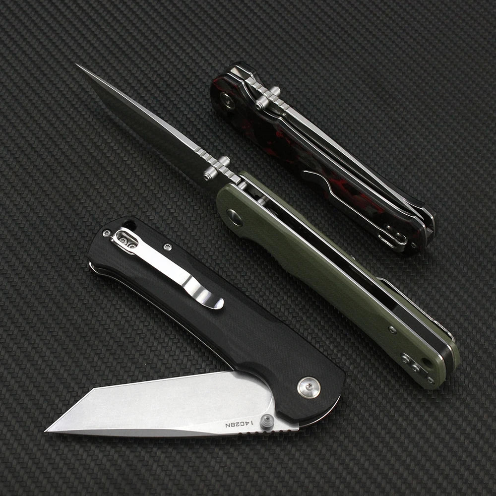 Tunafire 14C28N Steel Folding Tactical Knife – G10/Carbon Fiber Handle Flipper EDC Pocket Knife for Camping & Hunting