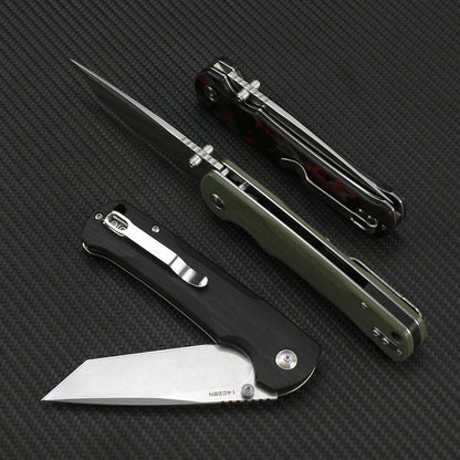 Tunafire 14C28N Steel Folding Tactical Knife – G10/Carbon Fiber Handle Flipper EDC Pocket Knife for Camping & Hunting