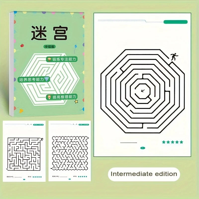 32-Page Kids Maze Puzzle Book - Educational Brain Training Toy for Concentration, Intelligence Development & Early Learning