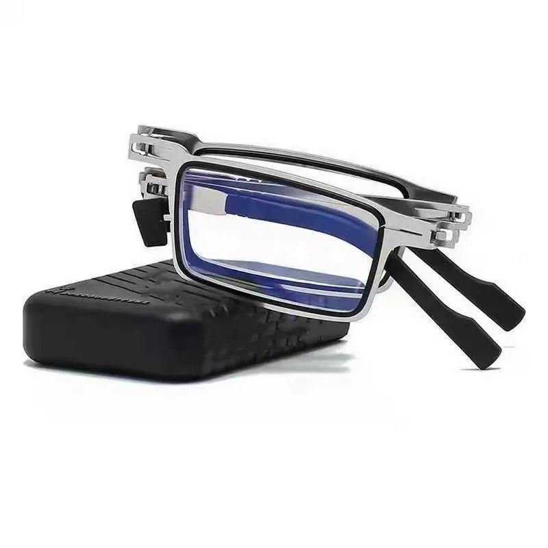 Portable Smart Folding Reading Glasses: Blue Light Blocking Metal Eyeglasses for Men - Round and Square Frames, Diopters for Presbyopia