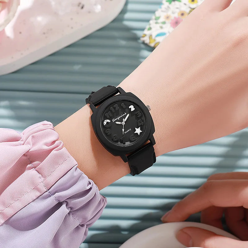 Fashion 3D Arabic Dial Women’s Quartz Watch – Candy Color Silicone Square Band
