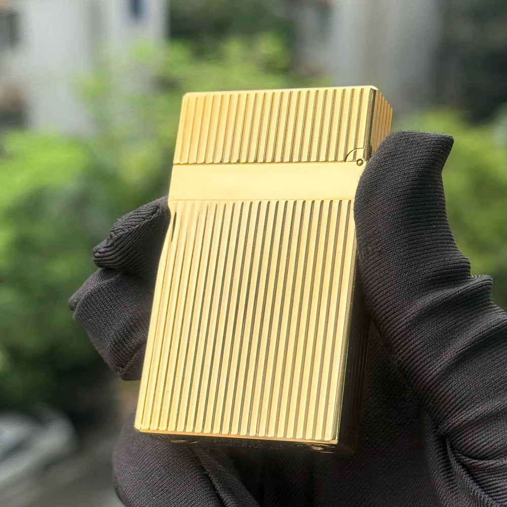 JT.Dunant Luxury Brass Gas Lighter - Refillable Butane Cigarette & Cigar Accessory with Vertical Pattern Design