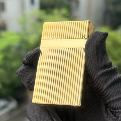 JT.Dunant Luxury Brass Gas Lighter - Refillable Butane Cigarette & Cigar Accessory with Vertical Pattern Design