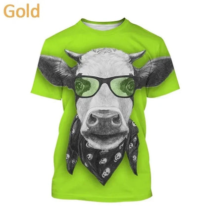 3D Cow Graphic T-Shirt - Funny Retro Unisex Summer Streetwear Tee