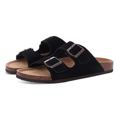 Comwarm Men's Cork Footbed Slide Sandals - Arch Support, Adjustable Buckle & Leather Summer Casual Slides