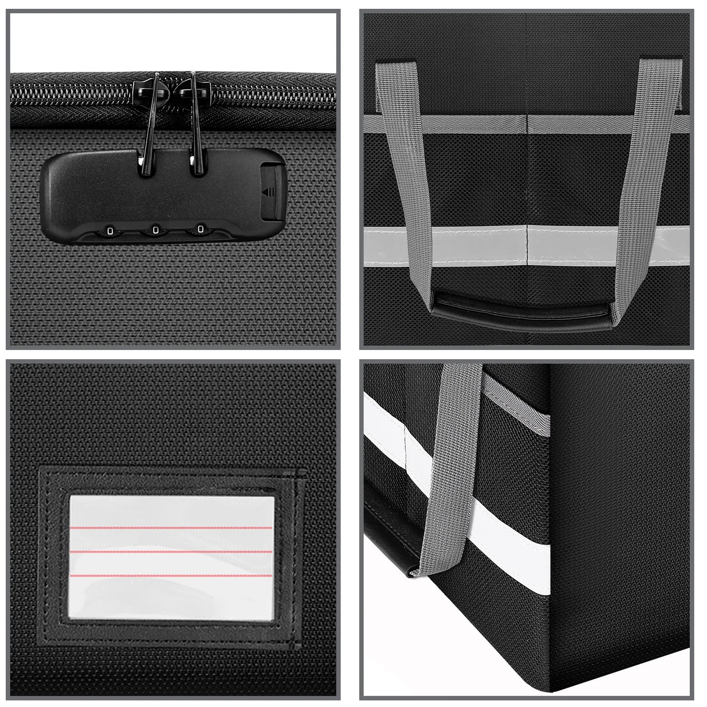 Fireproof Waterproof File Organizer – Large Capacity Black Foldable Storage Box with Handle & Combination Lock