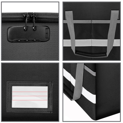 Fireproof Waterproof File Organizer – Large Capacity Black Foldable Storage Box with Handle & Combination Lock