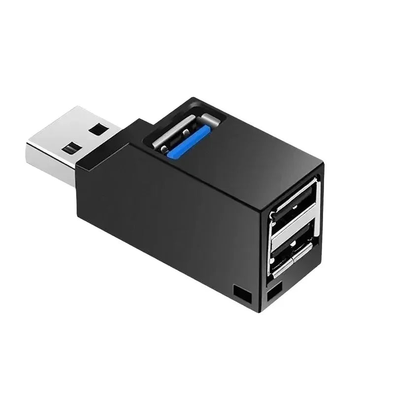USB 3.0 Hub Adapter - 1-to-3 Port Mini USB Splitter with High-Speed USB 2.0 Support for PC, Laptop & U Disk Readers