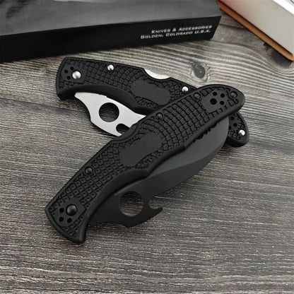 C12S Tactical Folding Pocket Knife – D2 Blade with Nylon Fiber Handle, Outdoor Hunting Utility Knife with Back Lock