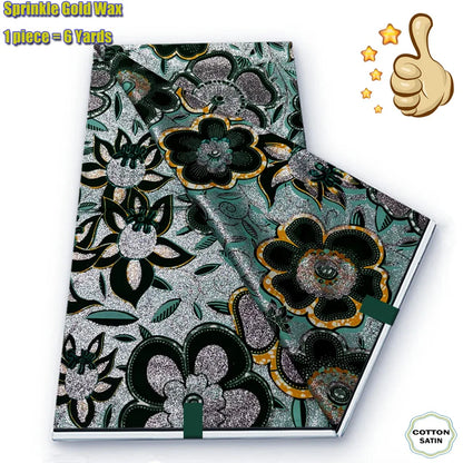 African Grand Golden Wax Fabric - Glitter Gold Ankara Pagne Batik Print Soft Cotton Fabric