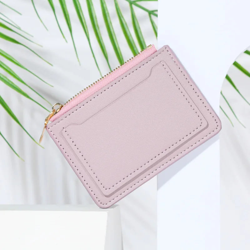 Women’s PU Leather Mini Wallet — Slim Hasp & Zipper Purse, Multi-Card Holder with Coin Pocket, Small Solid Short Wallet