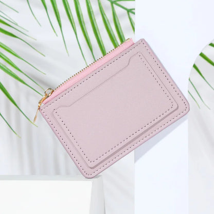 Women’s PU Leather Mini Wallet — Slim Hasp & Zipper Purse, Multi-Card Holder with Coin Pocket, Small Solid Short Wallet