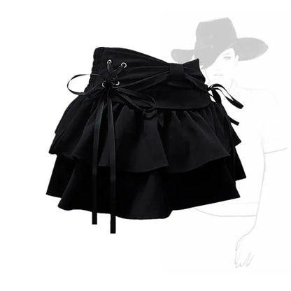 Y2K Kawaii Bow Denim Mini Skirt — Women’s Vintage A-Line Gothic Streetwear Summer Outfit