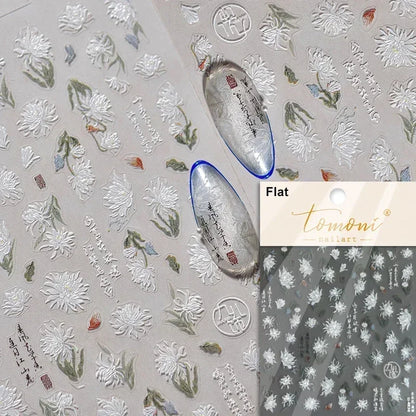 Floral Nail Art Stickers - White Rose Lily Daisy Peony Cherry Blossom & Magnolia Manicure Decals for DIY Nails