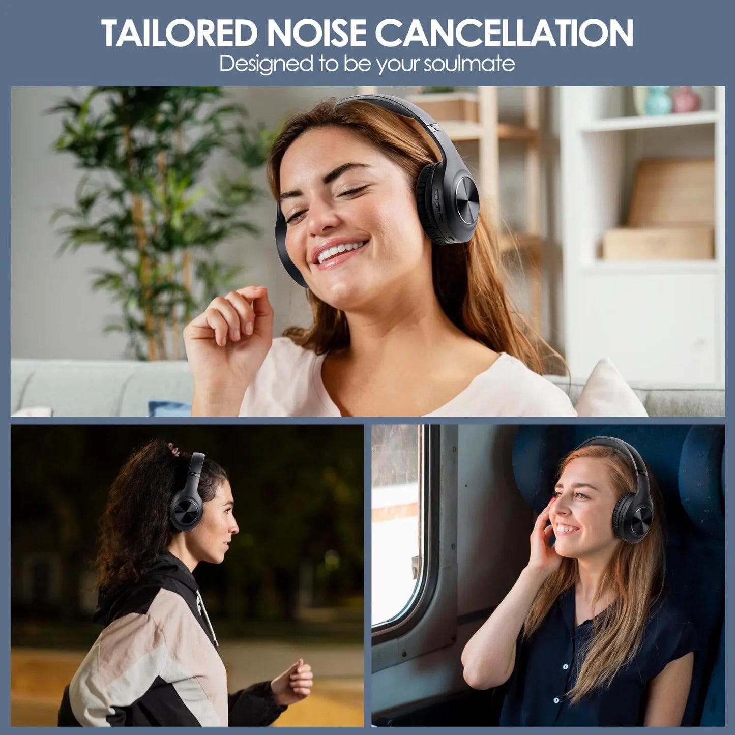 Siindoo JH-ANC923 Active Noise Cancelling Wireless Headset - Foldable Over-Ear Bluetooth Headphones with Mic, Hi-Fi Stereo & Deep Bass