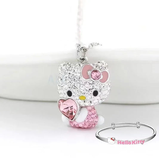 Sanrio Hello Kitty Necklace – Diamond Pendant Clavicle Chain for Girls | Birthday & Holiday Gift