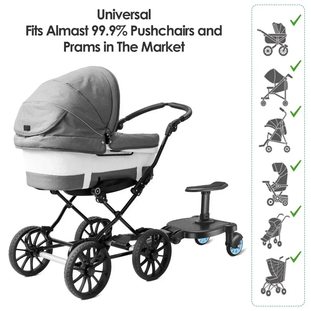 Universal Stroller Step Board Adapter – Seat for Second Child, Jogger, Twin Stroller, Scooter & Baby Pram Hitch Accessory
