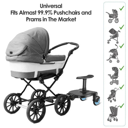 Universal Stroller Step Board Adapter – Seat for Second Child, Jogger, Twin Stroller, Scooter & Baby Pram Hitch Accessory