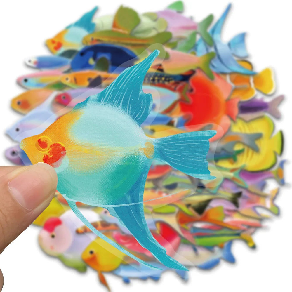 50PCS Fish Transparent Stickers - Waterproof Laptop, Phone, Luggage, Skateboard & Scrapbook Decals