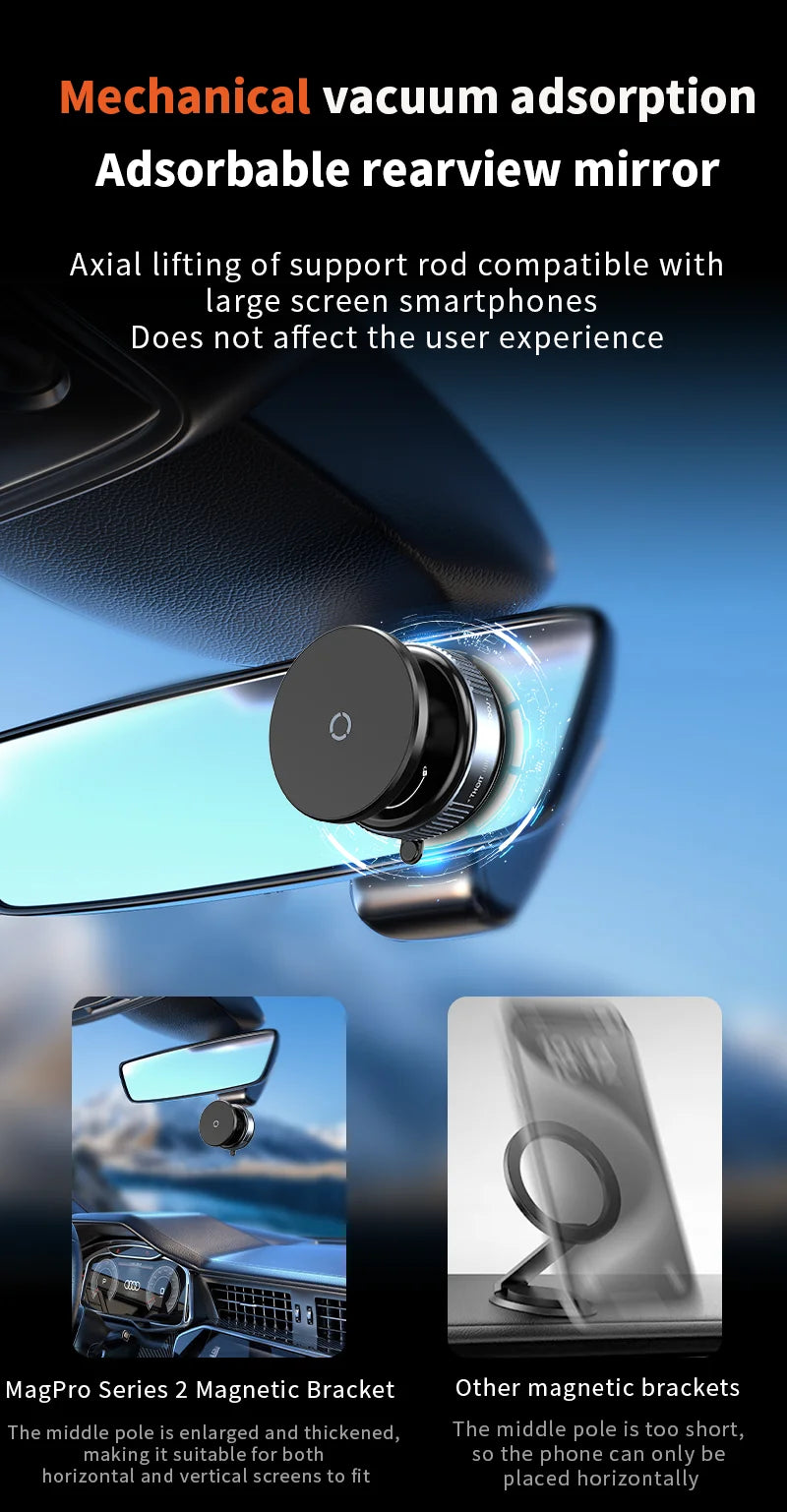 Magnetic Car Phone Mount – 360° Rotation, Vacuum Adsorption with Super Strong Suction for iPhone 12-16 Smartphones