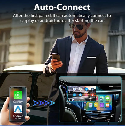 Wireless CarPlay Adapter – 2-in-1 Android Auto Smart Dongle for Volvo, Benz, Cadillac, Jeep, Lexus, Buick, Audi, Mazda, VW, Kia