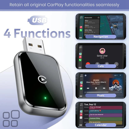 B63B Wireless CarPlay Adapter - Mini USB & USB-C Converter for iPhone Wired to Wireless Connection
