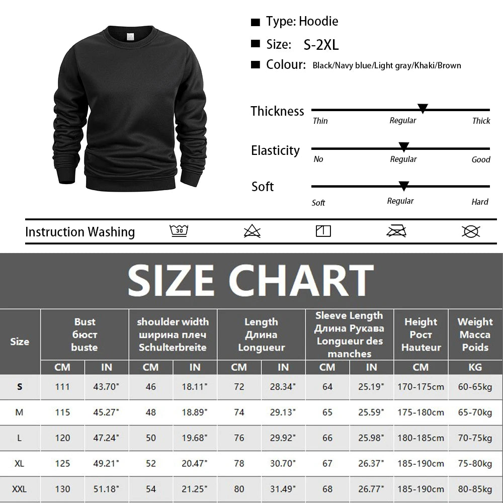Men’s Crew Neck Sweatshirt — Solid Color Casual Long Sleeve Pullover for Spring Outdoor Sportswear