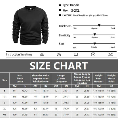 Men’s Crew Neck Sweatshirt — Solid Color Casual Long Sleeve Pullover for Spring Outdoor Sportswear