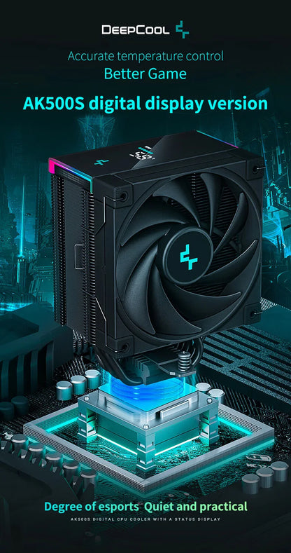 DeepCool AK500S Digital Display CPU Cooler - 5 Heat Pipes, 240W TDP, Compatible with LGA1700/1200/115X/AM4/AM5