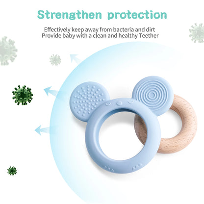 TYRY.HU Silicone Baby Teether - Cartoon Frog & Deer Teething Necklace Pendant for Infant Gum Relief Gift