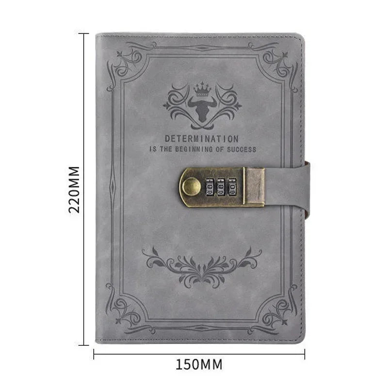 A5 Retro Password Book with Lock – 200 Pages Thick Creative Diary & Student Notepad Notebook