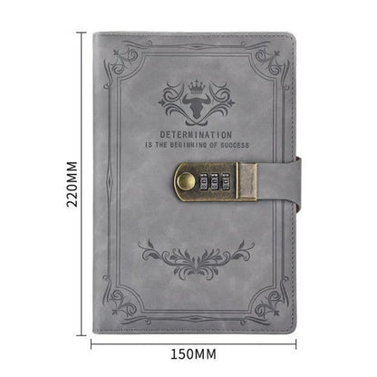 A5 Retro Password Book with Lock – 200 Pages Thickened Diary Notebook, Creative Student Stationery Ledger Binder Organizer