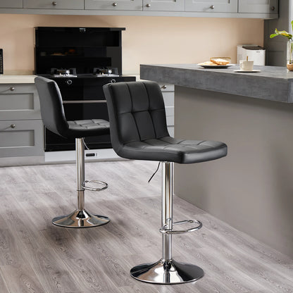 PU Leather Bar Stools Set of 2 – Upholstered Counter Height Stools with Comfortable Backrest, SGS Certified Gas Cylinder