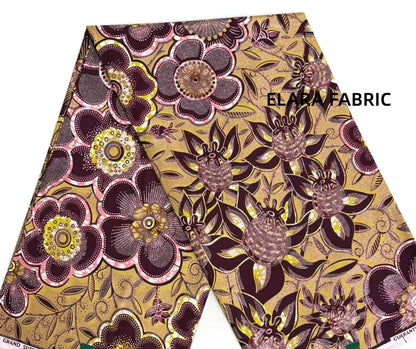 African Golden Glitter Wax Fabric - Soft Cotton Ankara Batik Print Material for Uniforms
