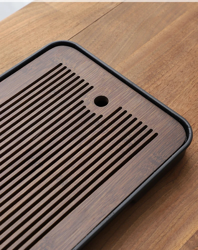 Square Bamboo Tea Tray with Drainage — Elegant Kung Fu Tea Set Tablett for Adults, Simple Chaban Tray for Tea Parties