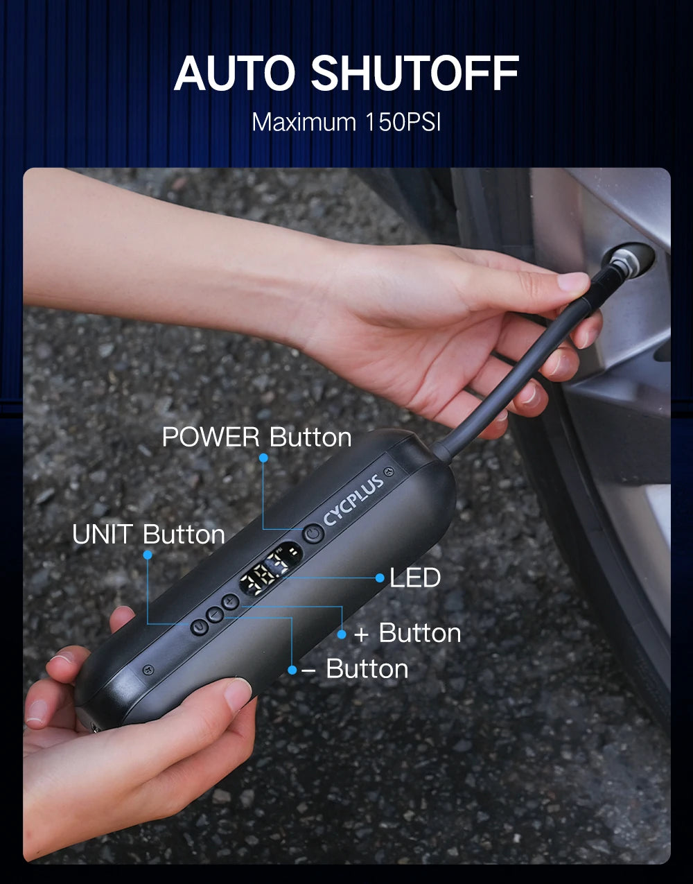 CYCPLUS A2 Wireless Air Compressor – Portable Smart Bicycle & Car Tire Pump, 150psi High Pressure for MTB, Bike, Ball