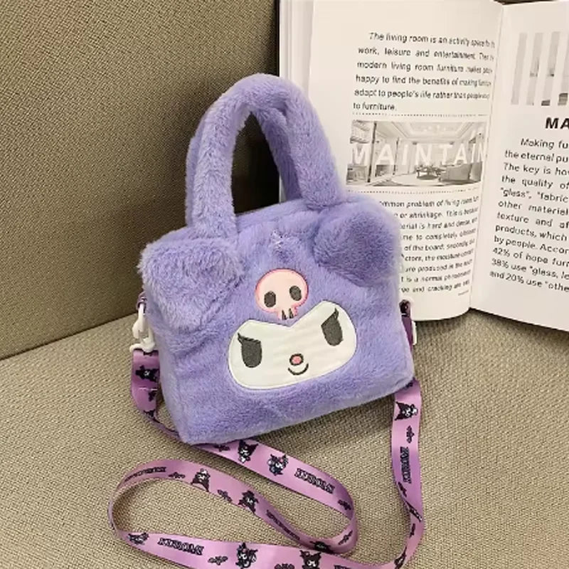 Sanrio Kawaii Plush Bag – Kuromi, Cinnamoroll & My Melody Cosmetic & Travel Handbag for Girls