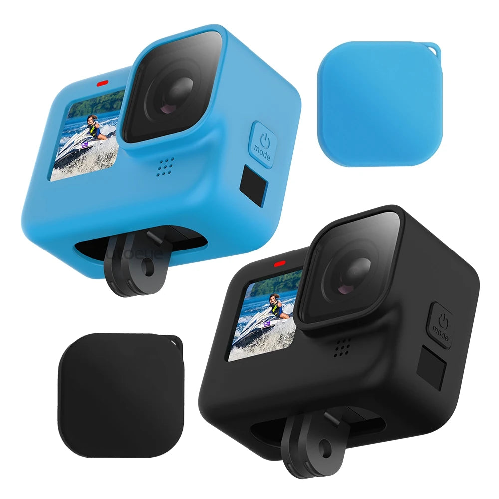 Protective Silicone Case for GoPro Hero 12/11/10/9 Black – Tempered Glass Screen Protector & Lens Cap Cover Accessory
